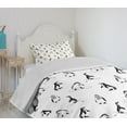 thumbnail image 4 of Ambesonne Penguin Quilted Bedspread Set 2 Pcs, Skiing Penguins in Scarves, Twin Size, White Black, 4 of 6