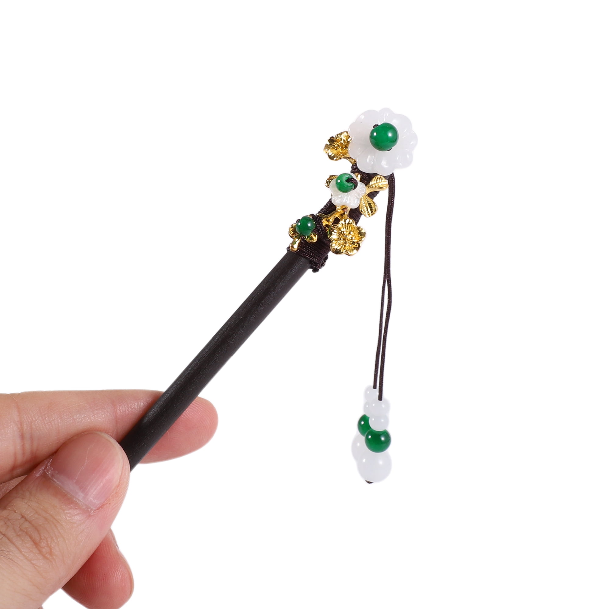 Unique Bargains Hair Stick Pin for Women 1Pc Black, White, Green [Retro Style Flower]