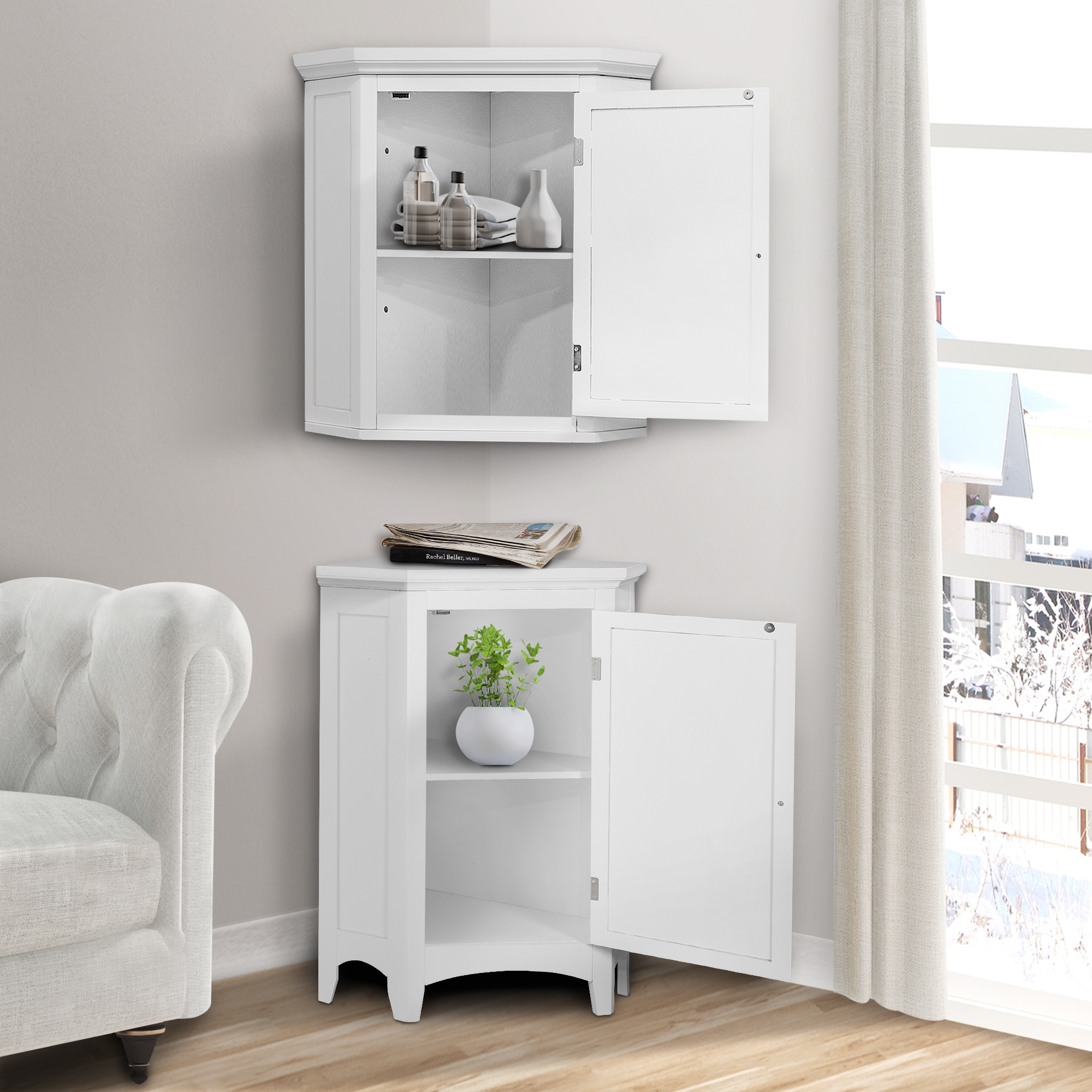 Teamson Home Glancy One Shutter Door Wooden Removable Corner Wall