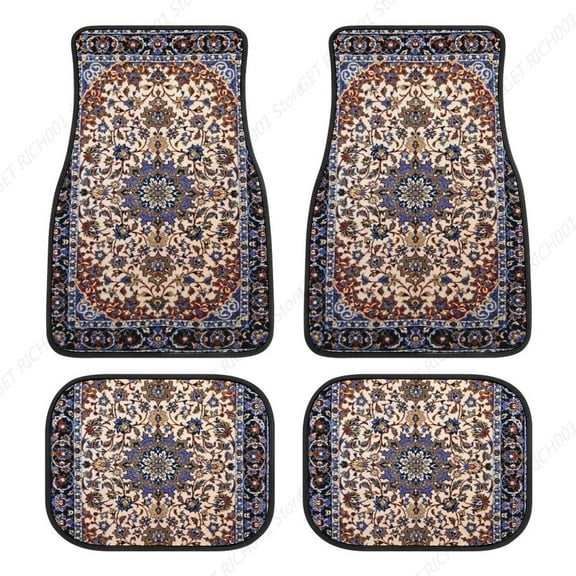 Antique Persian Pattern Blue Oriental Carpet 4 Pieces Car Floor Mats Car Carpets Full Sets Universal Fit for SUV Vans Trucks