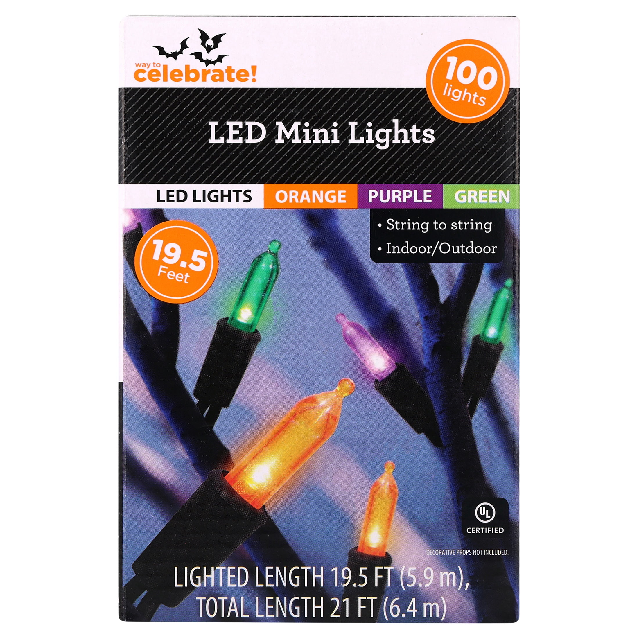 Indoor/Outdoor 100-Count LED Mini String Lights, Multicolor, 19.5', Halloween by Way To Celebrate