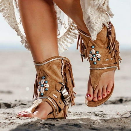 

BRISEZZS Heeled Sandals for Women- New Style Casual Bohemian Roman Retro Summer Sandals #436 Brown-6