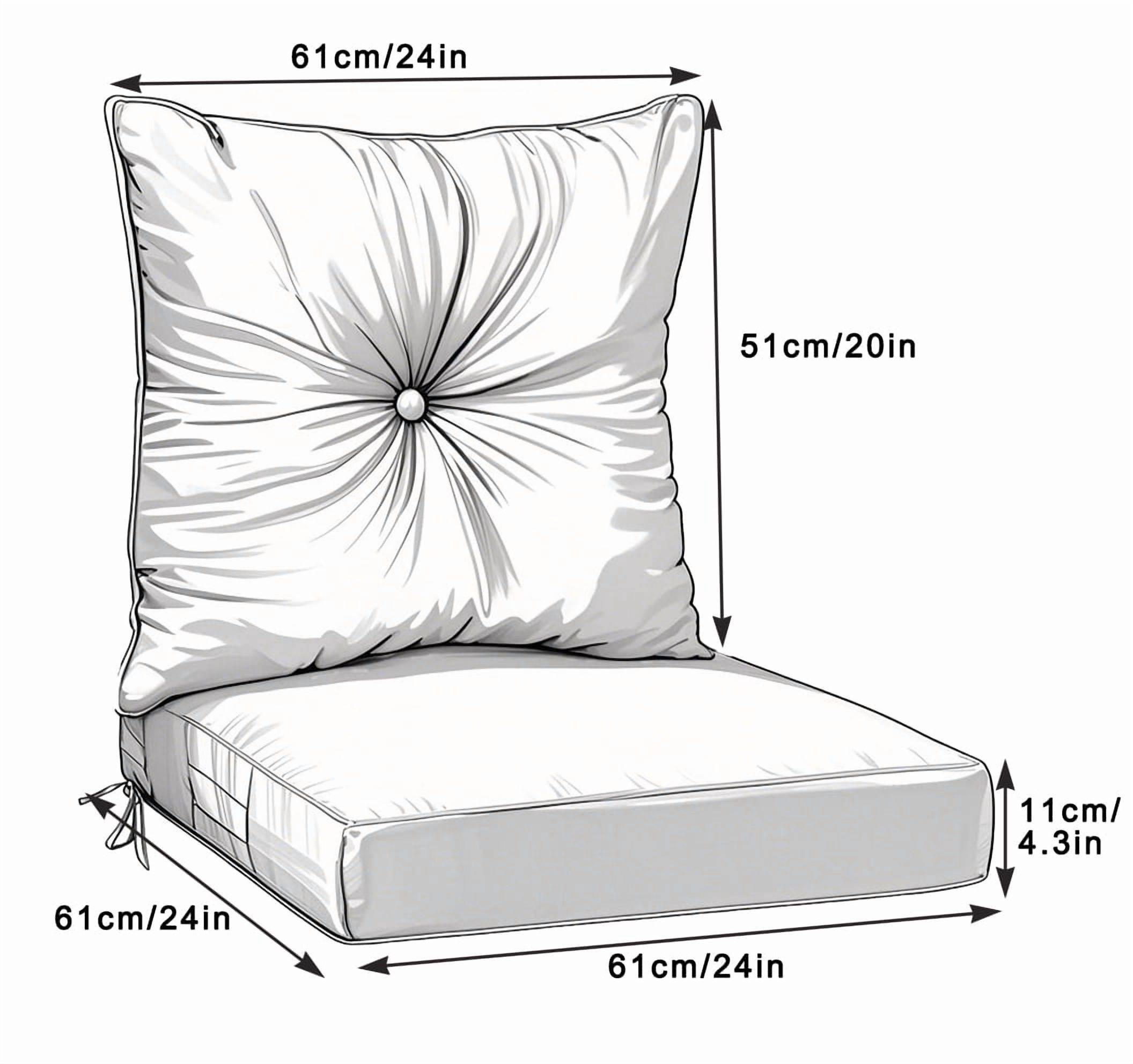 Leumius Outdoor Deep Seat Cushion Set for Patio Furniture Set of 2,Waterproof Replacement Patio Chair Cushions,24 x 24 x 4 Inch,Gre