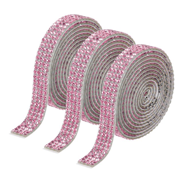 Unique Bargains 3Roll 3 Yards 8mm Self Adhesive Diamond Ribbon for Arts & Crafts,Light Pink