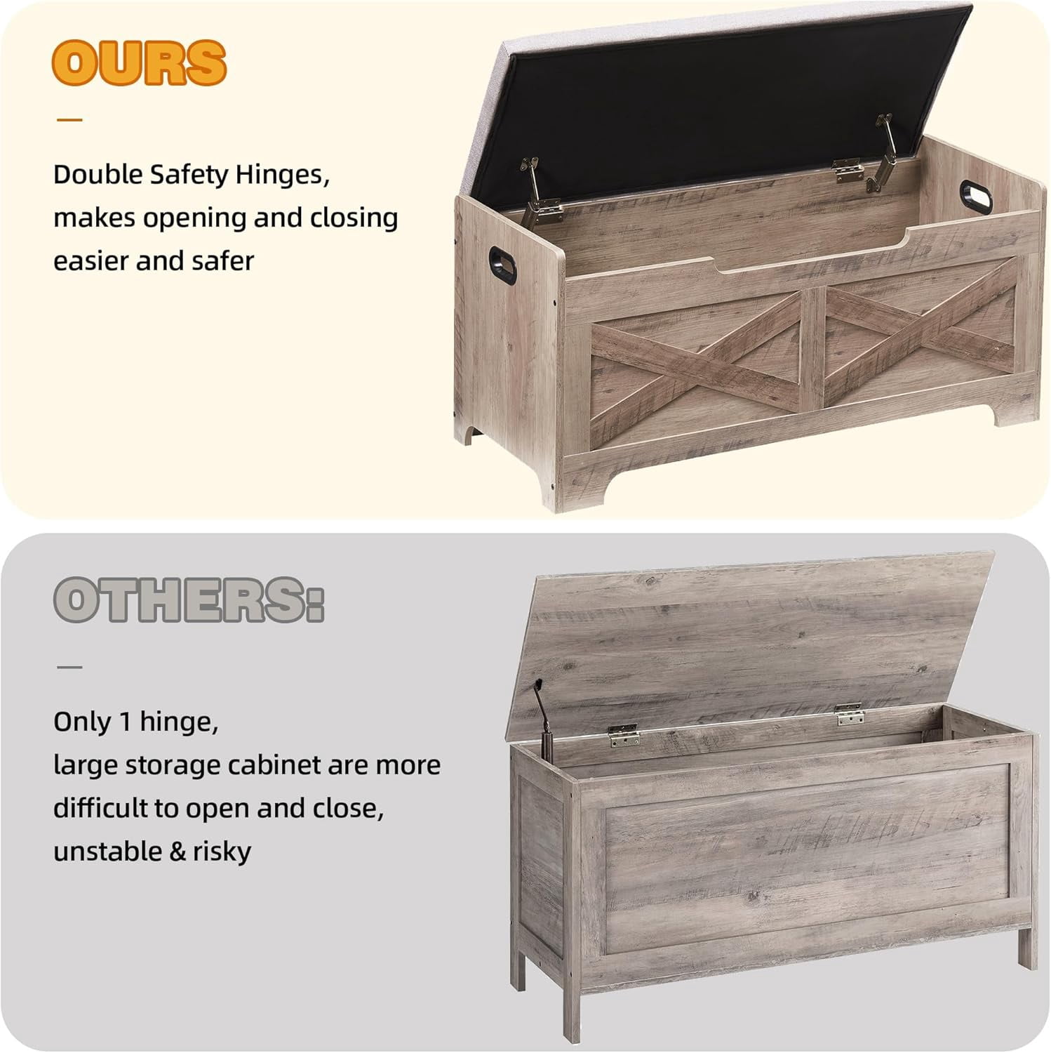 Storage Chest 39.4"x15.7"x18.1" Storage Bench with Safety Hinge, Barn Style Storage Trunk, Wooden Entryway Bench, Shoe Bench, Large Toy Chest for Entryway, Bedroom, Living Room