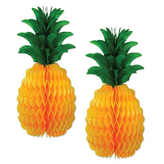 Beistle 2 Piece Tissue Pineapples Luau Centerpiece Party Decorations, 12", Yellow/Green