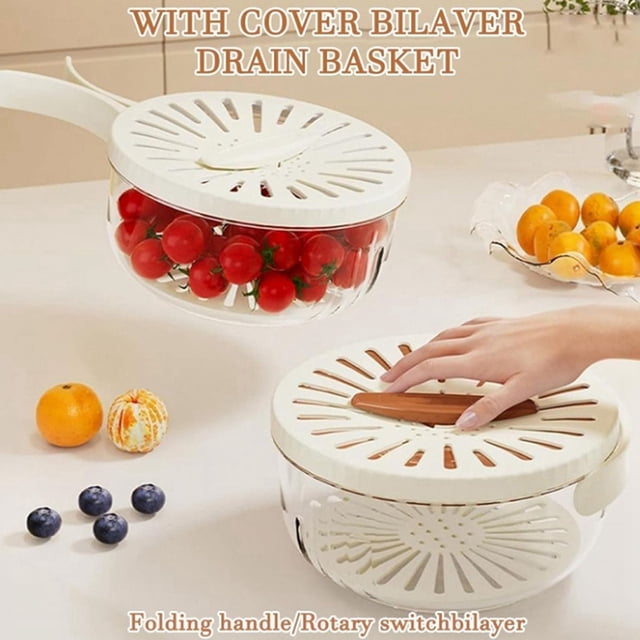 Cuenco para lavar frutas y verduras, diseño desmontable, cuenco para escurrir, colador con asas plegables, 2 piezas, B