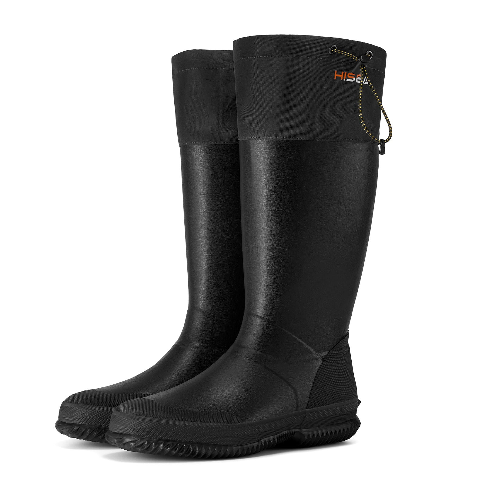 HISEA Men’s Rubber Rain Boots with Adjustable Closure for Men, Black, US Size 9