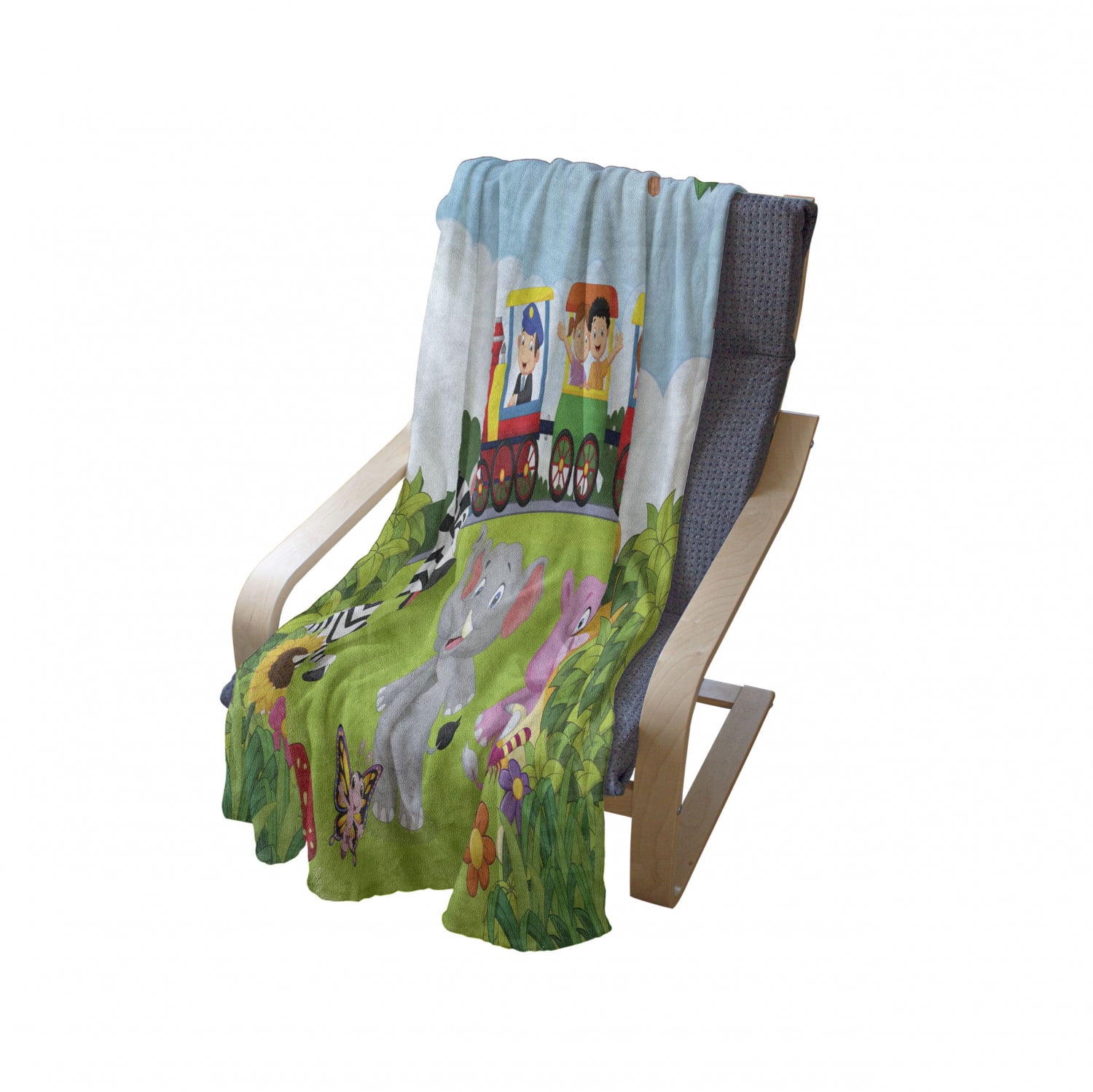 Cozy Plush for Indoor and Outdoor Use Multicolor 70 x 90 Design Happy on a Choo Train Safari Animals Art Ambesonne Cartoon Soft Flannel Fleece Throw Blanket