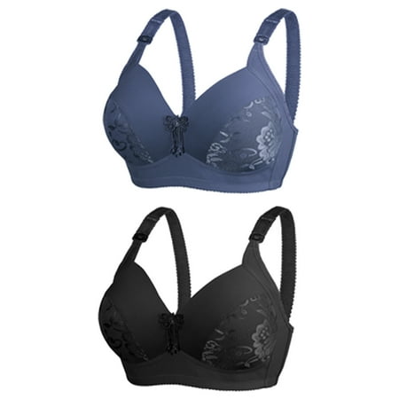 YWDJ Bras for Women Half Cup 2 Pack Comfortable Bras Wirefree Bras Adjustable Straps Push up Wrap Sleep Bras Padded Plus Size Comfort Bras Comfy Bras Blue 2XL