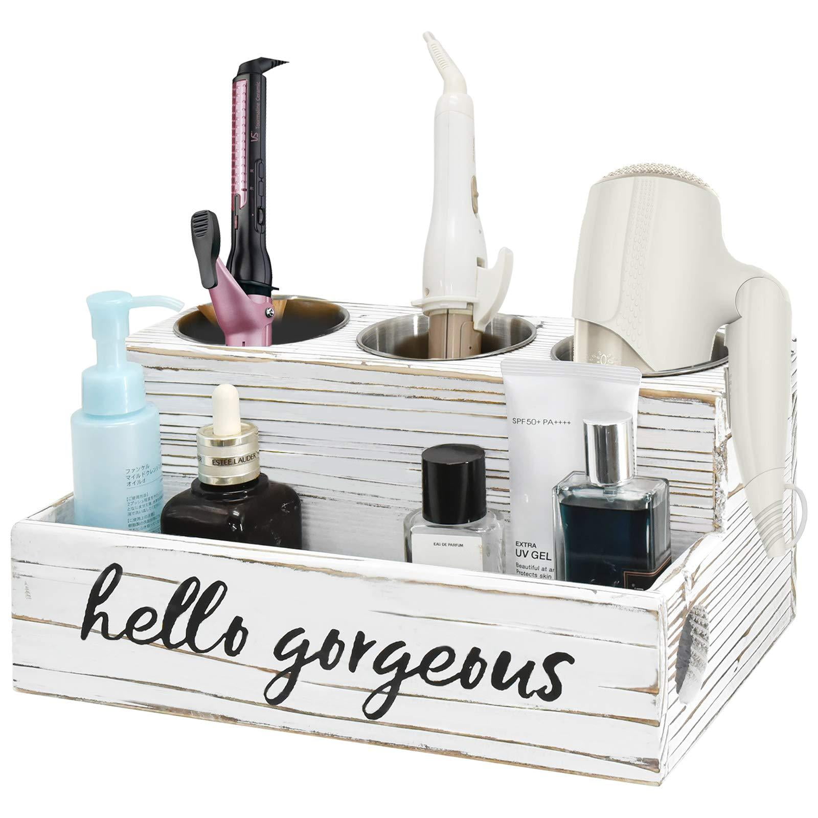 Wooden Hair Tool Organizer, Rustic Hair Dryer Holder, Hair Tools and