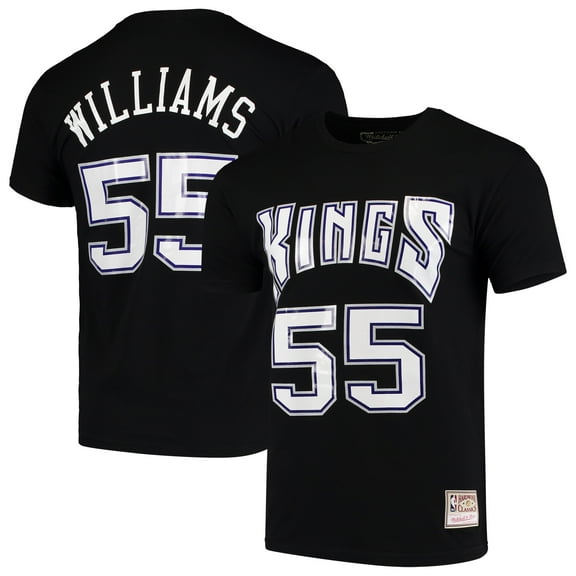 Men's Mitchell & Ness Jason Williams Black Sacramento Kings Hardwood Classics Team Name & Number T-Shirt