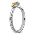 thumbnail image 6 of Sterling Silver Stackable Expressions Rhodium-plated Textured Citrine and Peridot Flower Ring, 6 of 7
