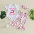 thumbnail image 2 of Paguaki Outfits Baby Girl DADDY'S GOLF GIRL Short Sleeve Romper Bodysuit Bell Bottom Pants Headband 3-Piece Set Infant Summer 3-6 Months, 2 of 9