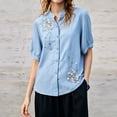 thumbnail image 4 of Shirts for Women Solid Color V Neck Embroidered Casual Shirt Top Womens Fashion Clothing, 4 of 4