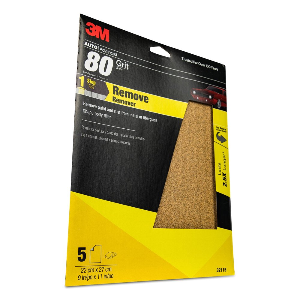 Sandpaper, 32115, 80, 9 in x 11 in, Five sheets of 80 grit sandpaper