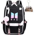 thumbnail image 1 of La mochila escolar Bts cuenta con disyuntores de interfaz de cable de audio y USB, adecuada para estudiantes, mochilas para portátiles y mochila informal con capacidad para 15,6 pu, 1 of 5