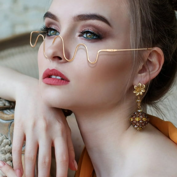 Niceauty 1Pc Lensless Glasses Frame Golden Metal Handmade for Outdoor Photography Props