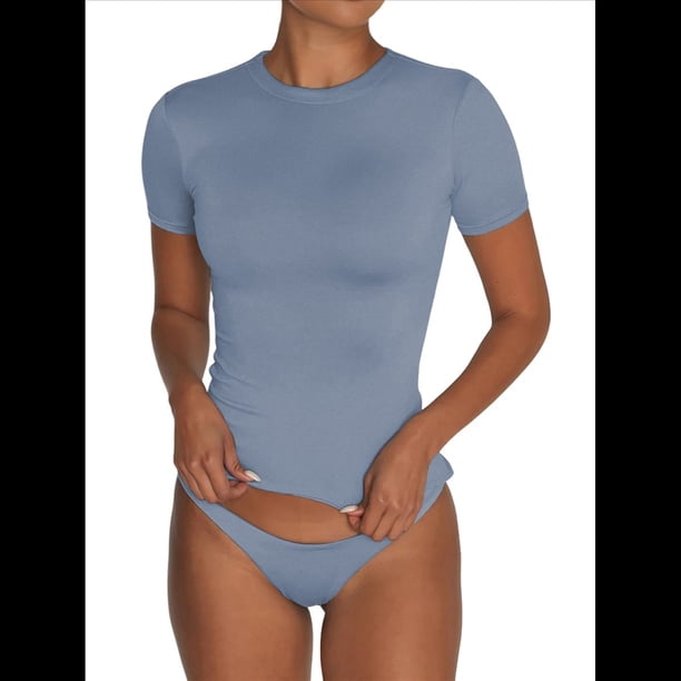 Camisetas Básicas para Mujer, Top Corto Ajustado de Corta, Camisetas Ajustadas para Salir, Ropa de Verano, Tops. Azul Oscuro M
