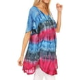 thumbnail image 4 of Sakkas Monet Long Tall Tie Dye Ombre Embroidered Cap Sleeve Blouse Shirt Top - Blue / Pink - One Size, 4 of 5