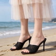thumbnail image 5 of CHICVOMEY Womens Lace Letter Heel Sandals Open Toe Slip On High Heel Slides Sheer Mesh Spool Heel Party Heels for Club Wedding Evening Wear, 5 of 7