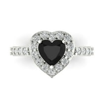 2.03 ctw with Simulated Diamond Halo Accents Anniversary Ring for Women | Heart Cut Natural Onyx | Hyperallergenic Solid 18K White Gold