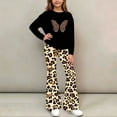 thumbnail image 4 of Spazoro Girls Outfit Set, Long Sleeve Animal Print Elastic Waist Loose Fit Crewneck Flared Leg Casual Graphic Top and Pants 2 Piece Outfits Black Size 12-13, 4 of 8