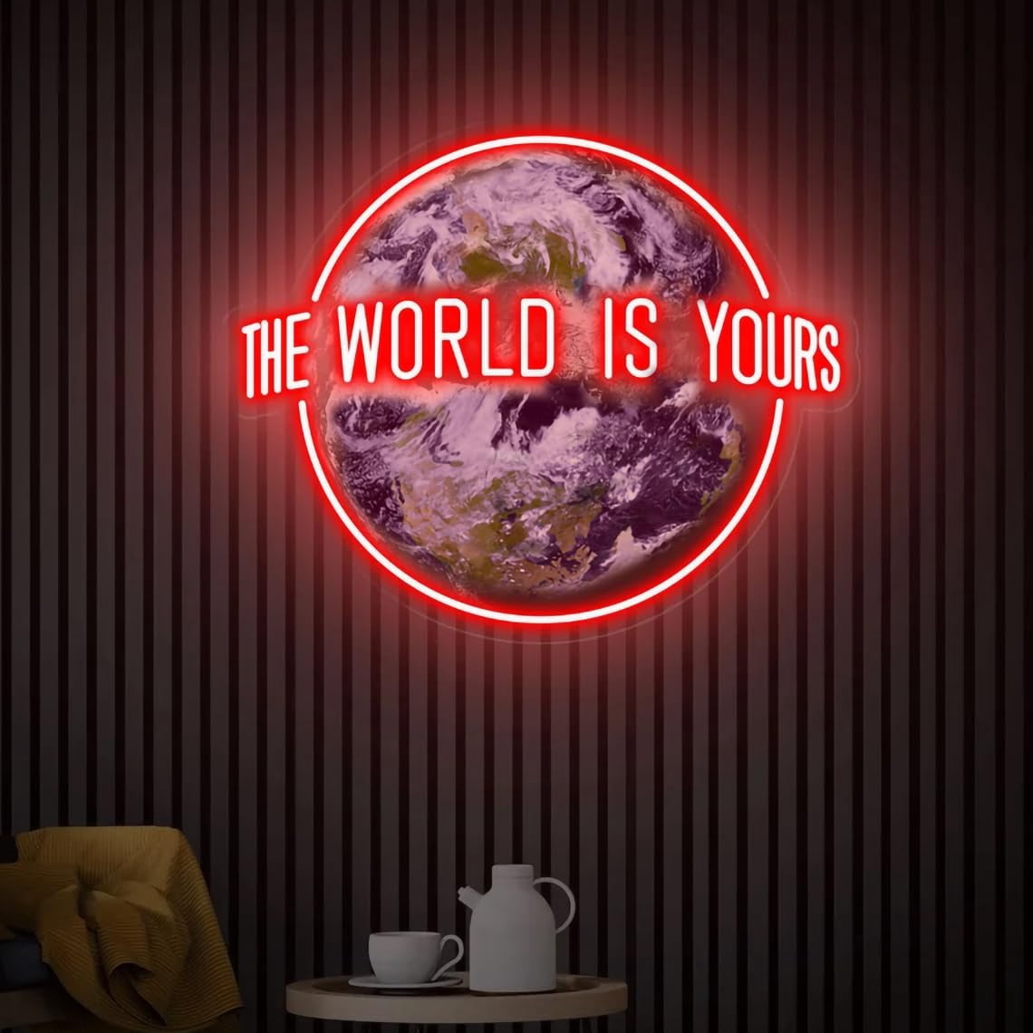 The World Is Yours Neon Sign, World UV Printed Sign, World Wall Decor, Personalized Gift, Globe Wall Decor(Blue)