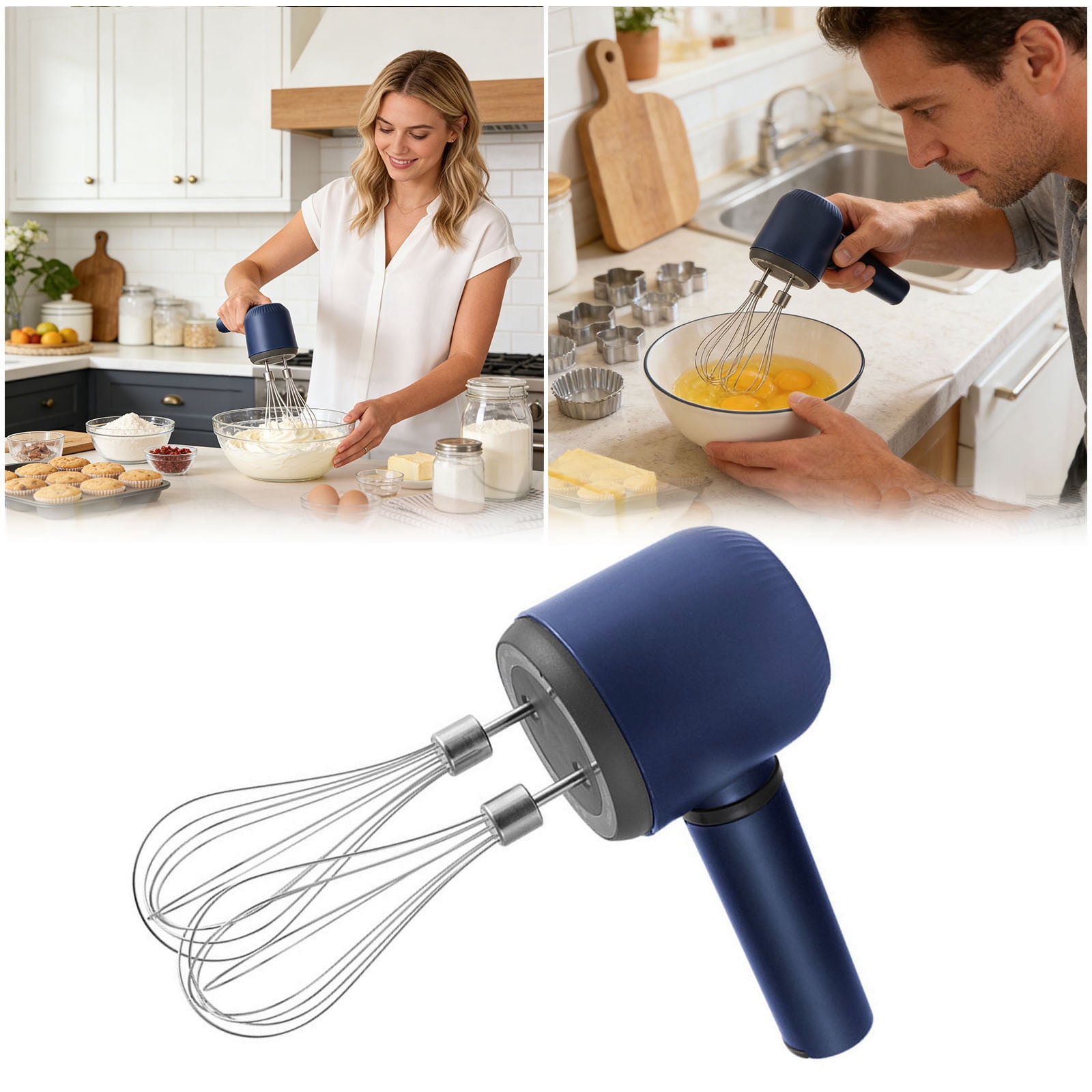 Powerful Cordless Hand Mixer with Rechargeable Battery Multi-Speed Electric Whisk Egg Beater Portable Handheld Mixer for Baking Purees Food Prep Twin Stick Self-Control for Pancakes