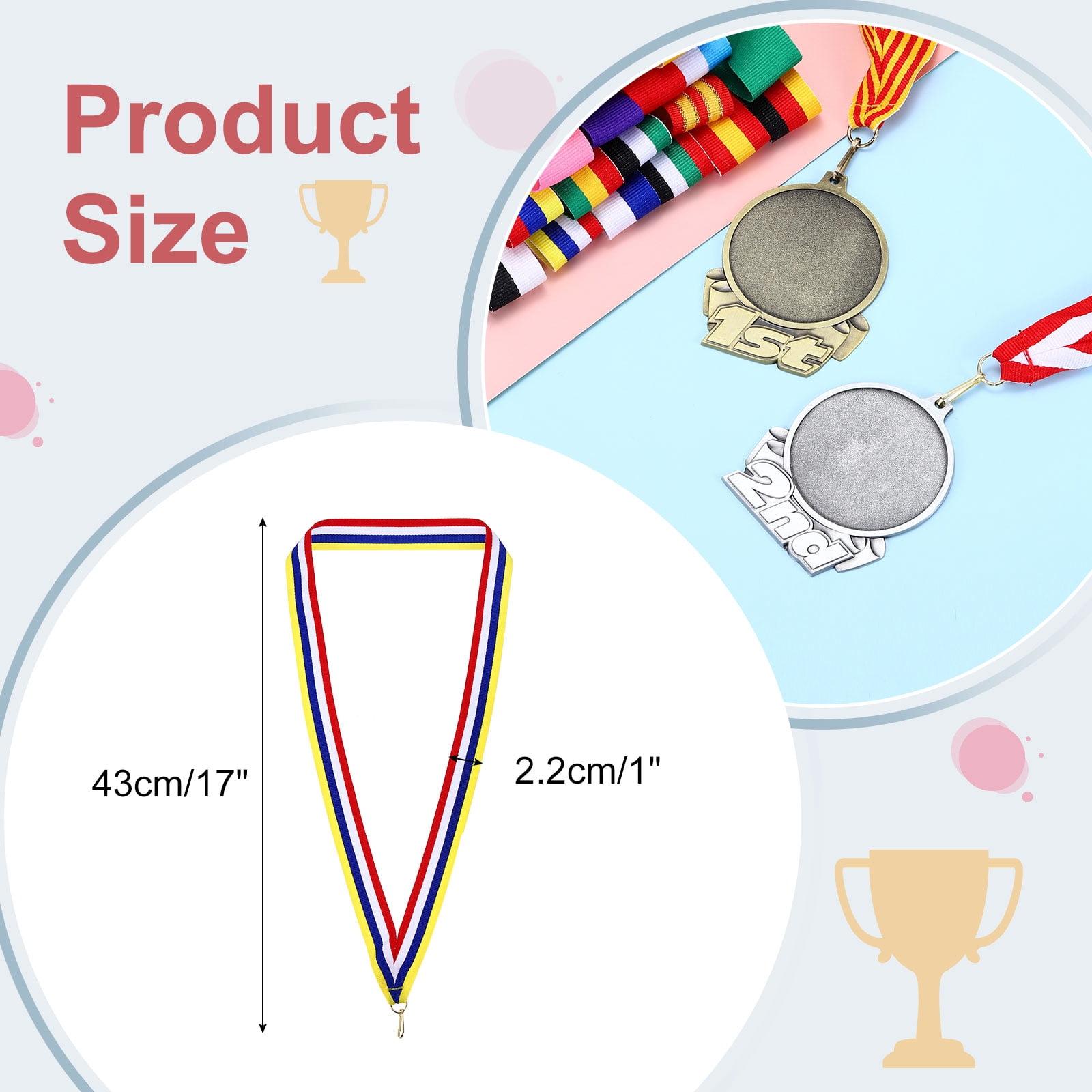 Uxcell Award Neck Ribbons with Snap Clips Polyester Medal Lanyards for Competitions Red/White/Blue/Yellow 100 Pack