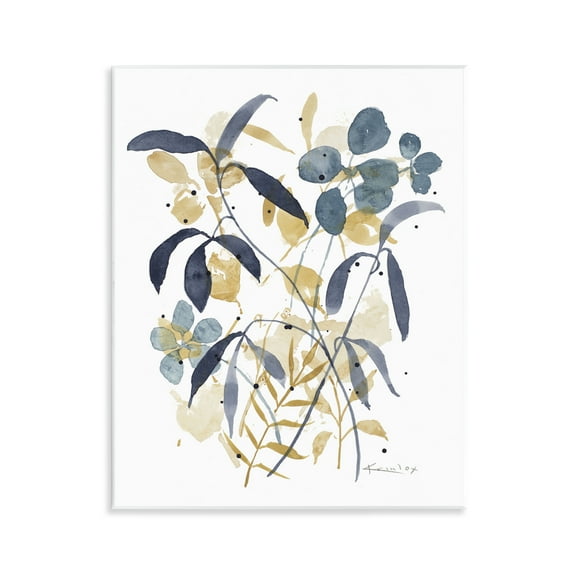 Stupell Industries Blue & Yellow Plant Impressions Floral Painting Unframed Art Print Wall Art, 11 x 14