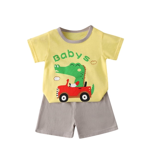 Odeerbi 6M-6Y Niños Niñas Trajes de Verano Impreso Algodón Manga Corta Camiseta Pantalones Cortos Conjunto de Dos Piezas Cintura Elástica