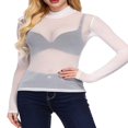 thumbnail image 3 of Chemises Transparentes pour Femmes Basiques à Manches Longues Hauts en Maille Transparente Col Roulé Blouse Crop Top, 3 of 4