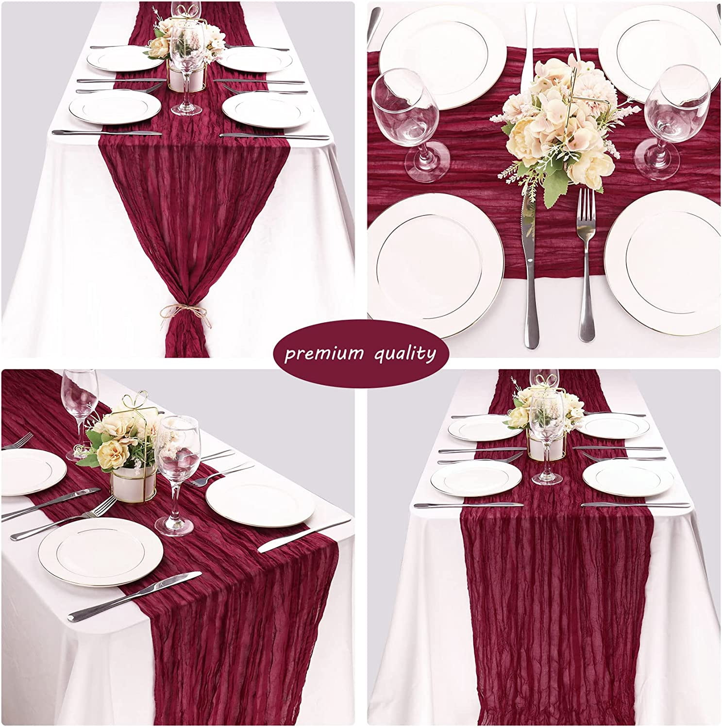 Wehilion 12PCS Cheesecloth Table Runner Boho Gauze Table Runner Cheese Cloth Long Table Runner Rustic Table Runner for Wedding Bridal Shower Birthday Party Table Decor