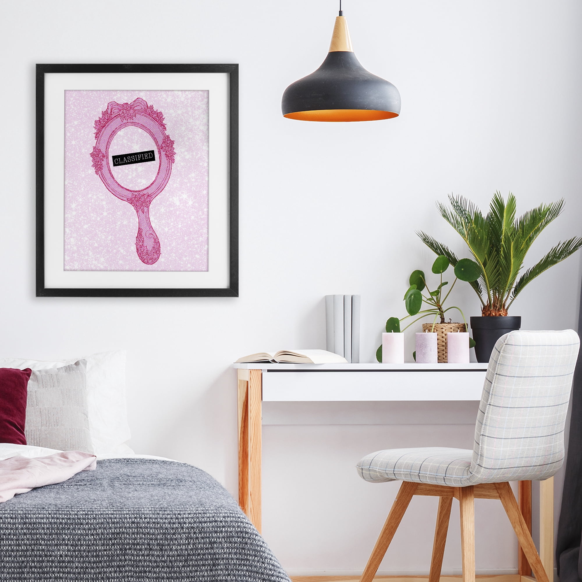 Stupell Industries Classified Ornate Pink Mirror Black Framed Print Under Glass, design by Ziwei Li
