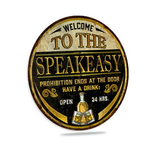 Entrance to Speakeasy Sign Decor Speak Easy Tin Signs Prohibition Decorations Rustic Farmhouse Roaring 20s Mugshot Wall Art Tin Metal Signs 8 x 12