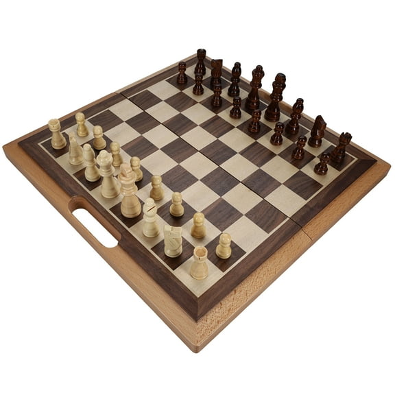 WE Games Folding Wood Travel Chess Set- 16 in Camphor Veneer Board