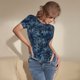 thumbnail image 3 of Balery Hawaiian Style Body de cuello redondo de manga corta para mujer Tops de manga corta Tops básicos-Medium, 3 of 7