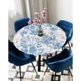 thumbnail image 5 of nqOlkjepod Navy Blue Flowers Round Tablecloth, Fitted Table Cover with Elastic for 36"-44" Round Tables, Watercolor Summer Botanical Floral Table Cloth Outdoor Dinning Party Waterproof Tablecloths, 5 of 6