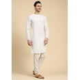 thumbnail image 4 of SKAVIJ Men's Cotton 2 Piece Set Casual Straight Longline Round Neck Shirt Solid Pant Regular Outfit (X-Large,White), 4 of 5
