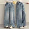 thumbnail image 2 of XEGLSBU Jeans for Girls Wide Leg Girls Denim Wide Leg Pants Flared with Rhinestone Comfort Straight Leg Casual Bottoms Light Blue Size 15-16 Years, 2 of 6