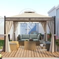 thumbnail image 2 of Gazebo for Outdoors, 9.7 x 9.7 ft Patio Gazebo for Shade and Rain, Backyard Relaxing Canopy Tent with Double Roof and Mosquito Netting, Fits for Lawn, Poolside, Deck, Party, Beige, D8173, 2 of 10