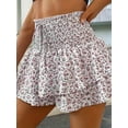 thumbnail image 4 of Women'S High Waist Ruffle Mini Shorts Cute Tiered Short Shorts with Shorts Underneath White M, 4 of 5