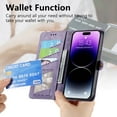 thumbnail image 5 of Feishell for iPhone 15 Case Wallet, Retro High Quality Zipper Pouch PU Leather Strap Flip Case with Magnetic Closure,[RFID Blocking] Card Holder Kickstand For iPhone 15, Purple, 5 of 12