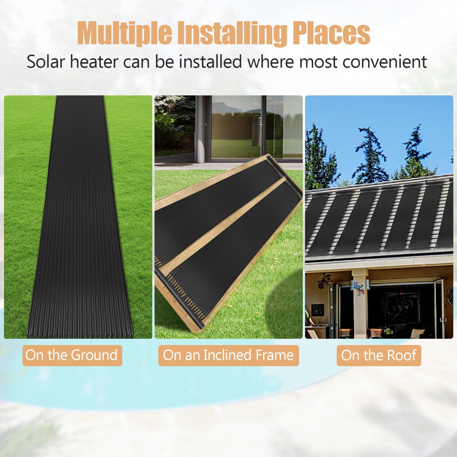 Infans 2.5’x16.5’ Weatherproof PE Solar Collector Panels Swimming Pool Heating System