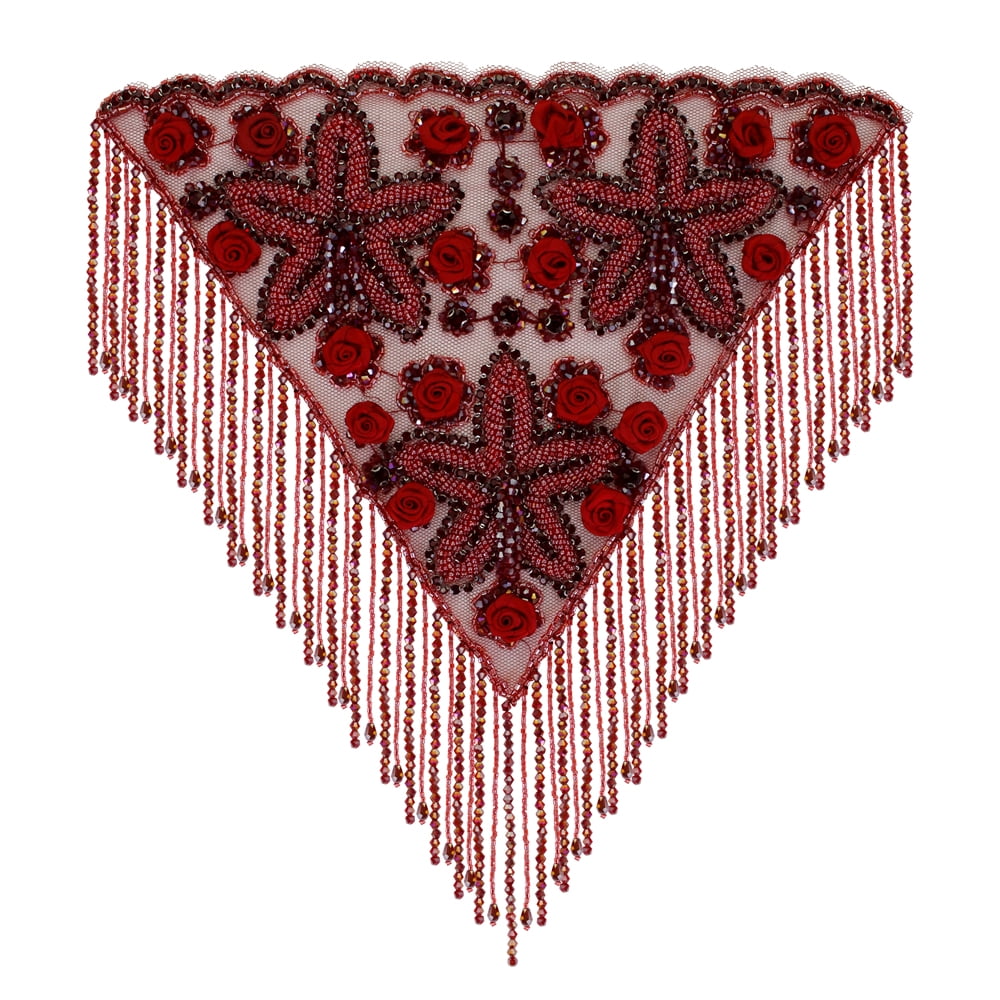 Beading Fringe Tassel Patches Satin Rose Applique Epaulets Shoulder Board Applique Collar Sew on Wedding Dress Decorative 1 piece