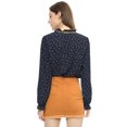 thumbnail image 5 of MODA NOVA Junior's Tie Ruffle Neck Polka Dots Bell Long Sleeves Blouse Dark Blue-Polka Dots M, 5 of 6
