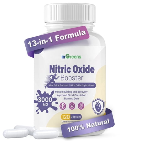Nitric Oxide Supplements for Men & Women, 3000mg, 120 Capsules - 13-in-1 NitriOxide Booster for Muscle Growth, Heart Health, Energy & Circulation – Non-GMO, Gluten-Free