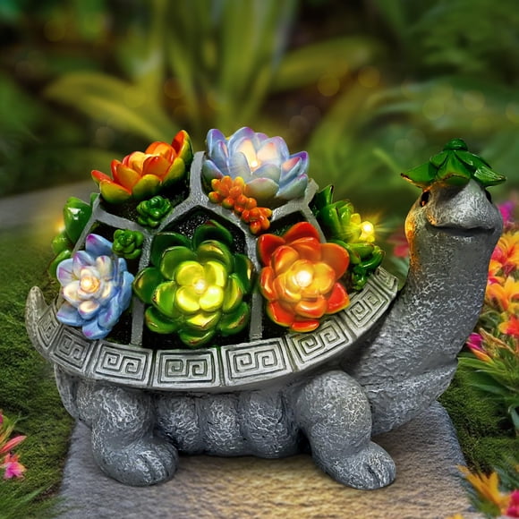 Estatua de tortuga para jardín solar VMANYFIRE de 28 cm con luz LED para exterior