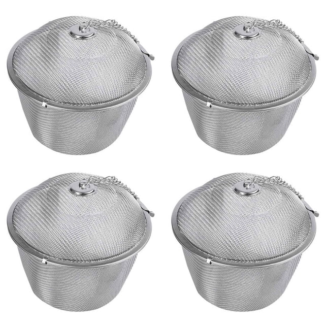 4 infusores de té con forma de bola de acero inoxidable con cierre de malla y cadena con gancho